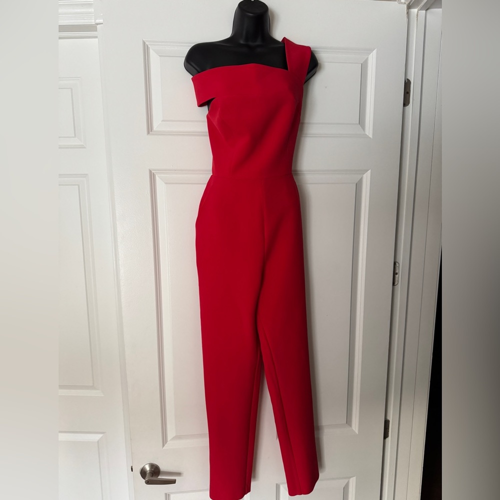 BCBG MaxAzria Haida One-Shoulder Jumpsuit – Red Berry – Size 8
